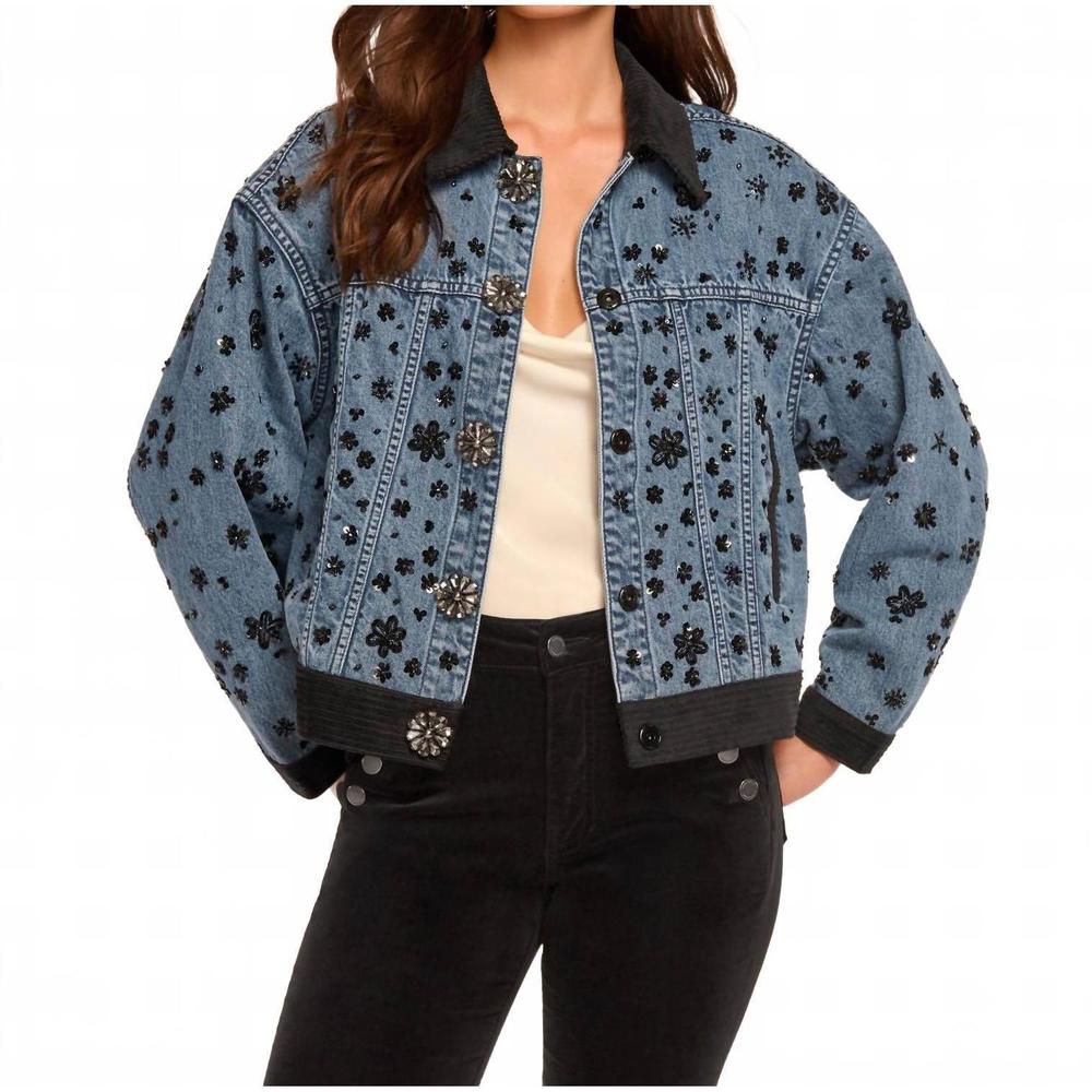 NEW RAMY BROOK robin embellished jean jacket in beaded denim - Picture 3 of 4